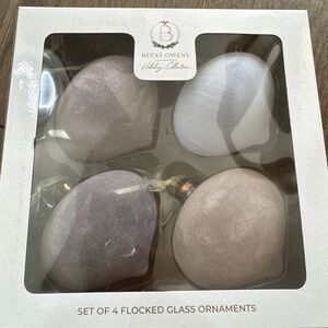 New! Becki Owen Flocked Glass Ornaments in Soft Grayish Mauve and Cream Tones